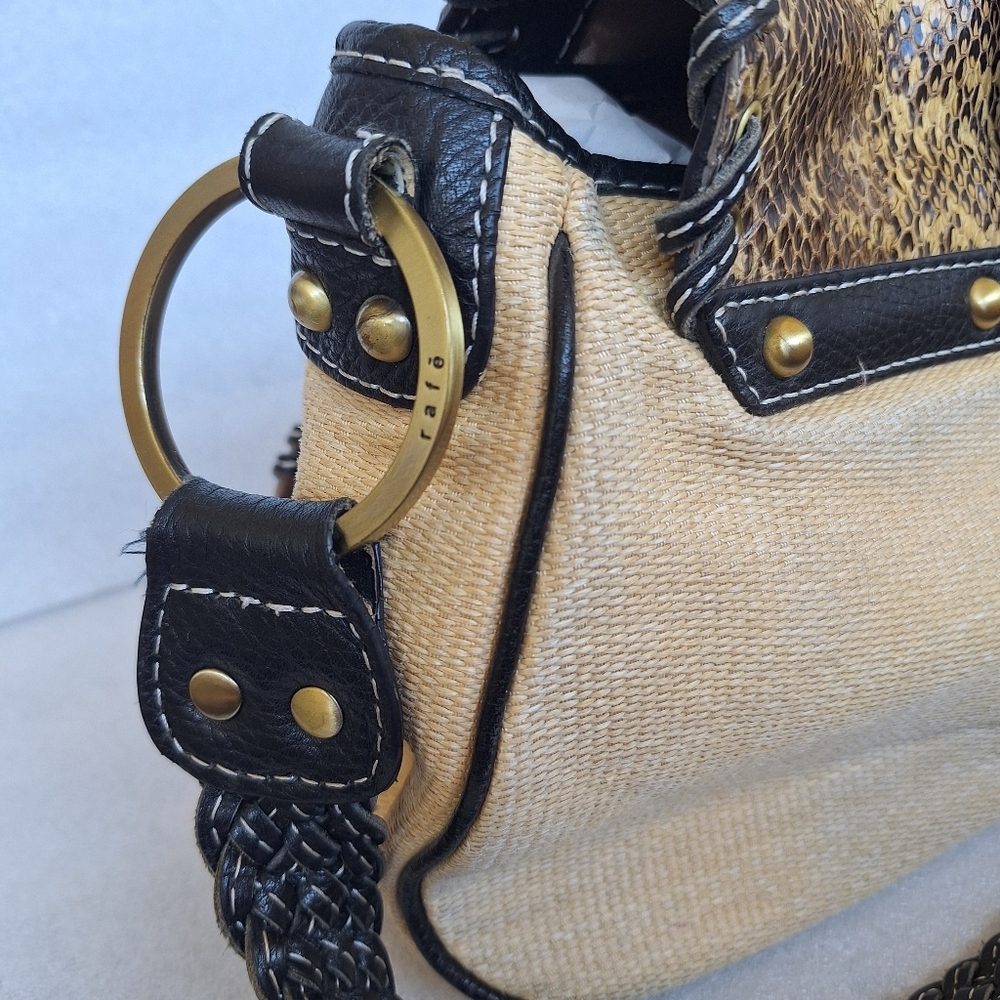 Vintage Rafe New York Alvear 2006 Sisal Snakeskin Leather Boho Bag Tassel Y2K - Picture 6 of 16